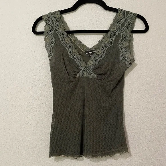 Ann Ferriday Green Sleeveless Lace Details Y2K Knit Top OS - Picture 1 of 8
